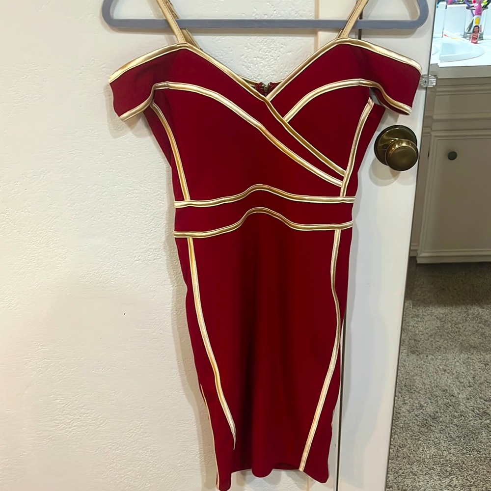 Vintage Red & Gold Mini Dress Women’s Size Small